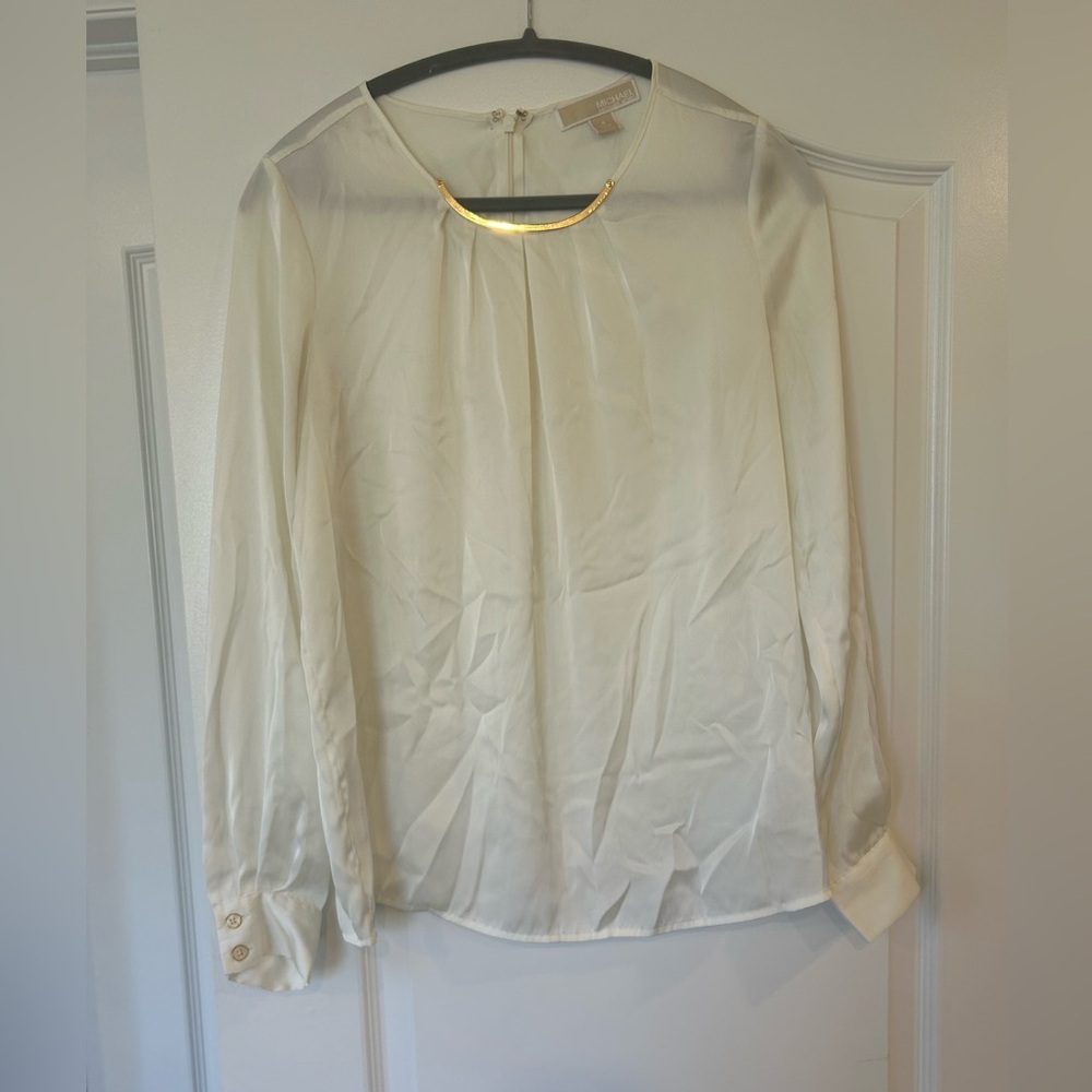 Euc Michael Michael Kors Women’s Long Sleeve Blouse With Gold Collar